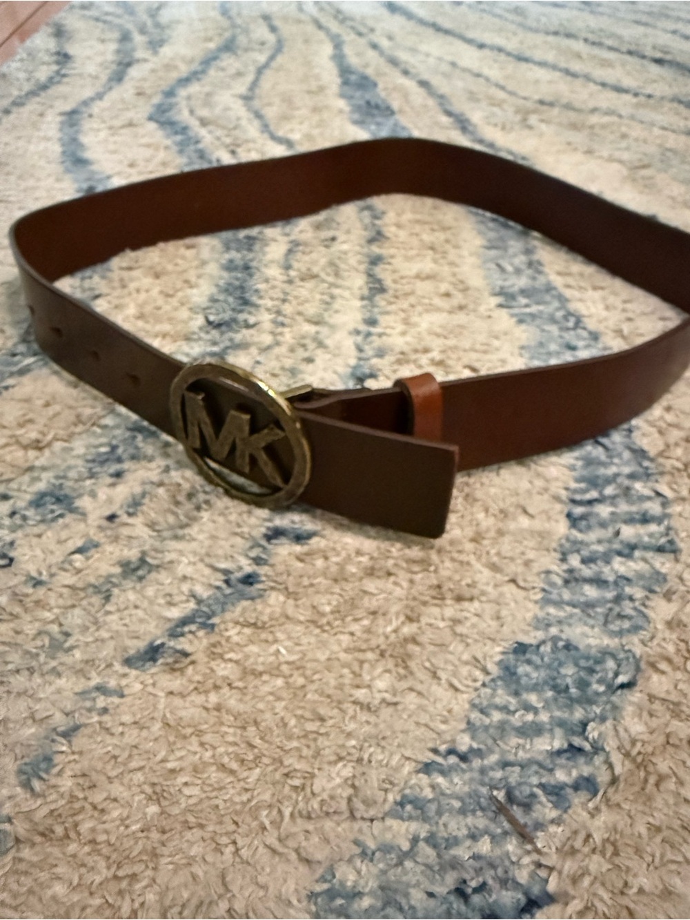 Michael Kors Brown Leather Belt with Brass MK Buckle